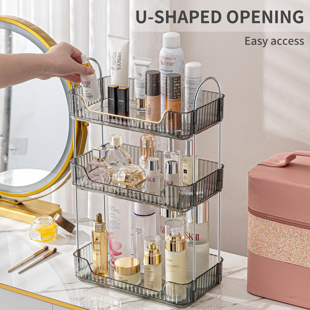 3 Tier Bathroom Organizer Countertop Makeup Perfume Tray Skincare Organizer for Bathroom Dresser Vanity (Grey) - Image 4