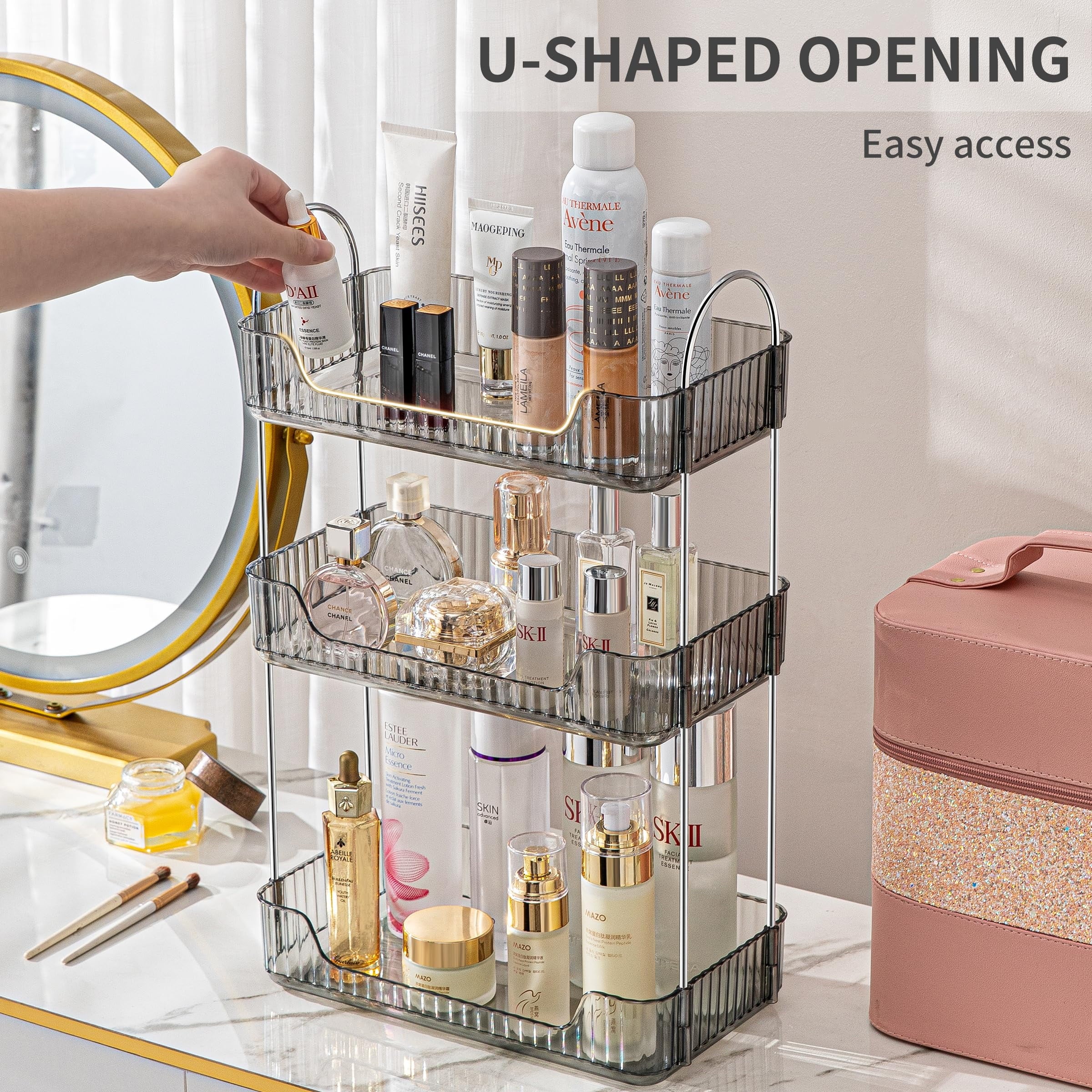 3 Tier Bathroom Organizer Countertop Makeup Perfume Tray Skincare Organizer for Bathroom Dresser Vanity (Grey) - Image 4