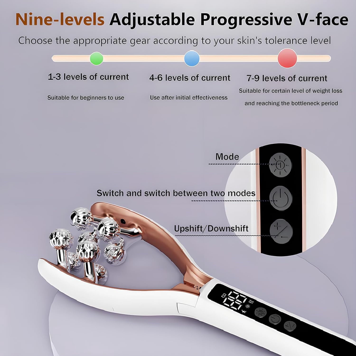 Wireless Facial Massager,Facial Massager Face and Neck,6 Modes&2 Functions,Face Roller Lymphatic Drainage,Portable Re... - Image 2