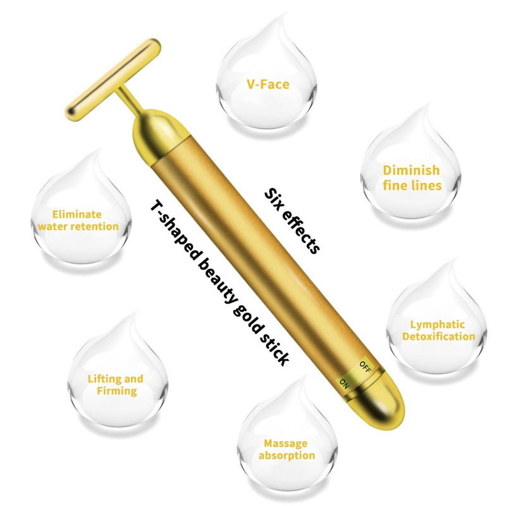 PanBiqintyy T-Shape Facial Massager Vibrating Beauty Bar 24K Electric Face Slimming Rod Golden Stick Tightening Skin Electric Massage Roller - Image 4