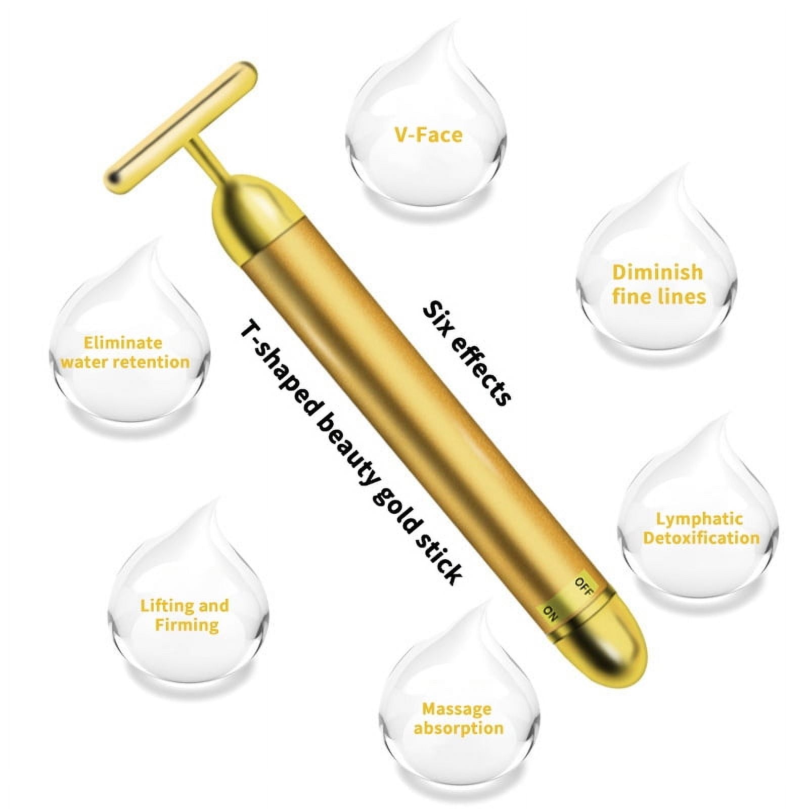 PanBiqintyy T-Shape Facial Massager Vibrating Beauty Bar 24K Electric Face Slimming Rod Golden Stick Tightening Skin Electric Massage Roller - Image 4