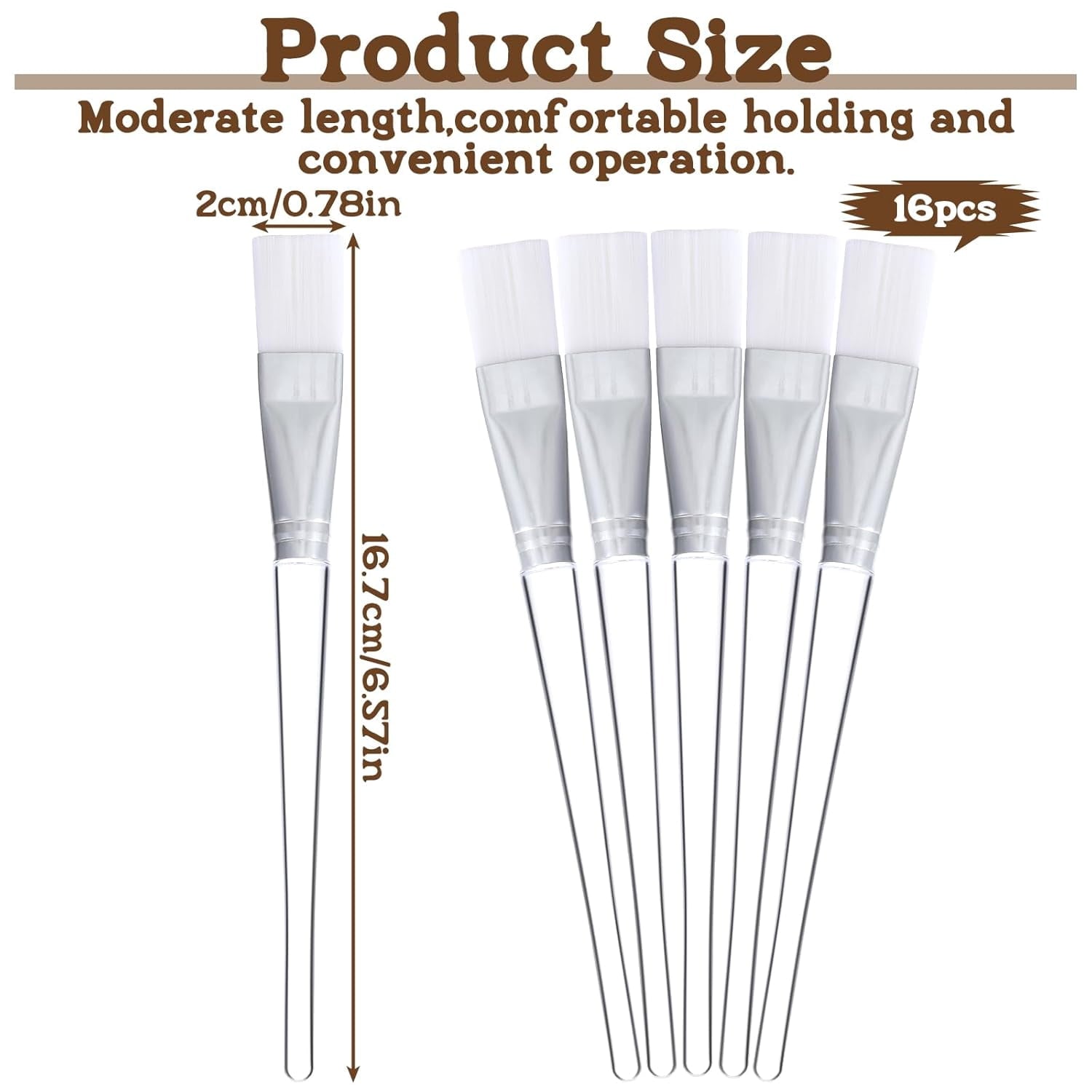 16-Pack Facial Mask Brush Makeup Fan Brushes, Soft Face Mask Brush Applicator with Plastic Handle, Nylon Masks Brushe... - Image 2