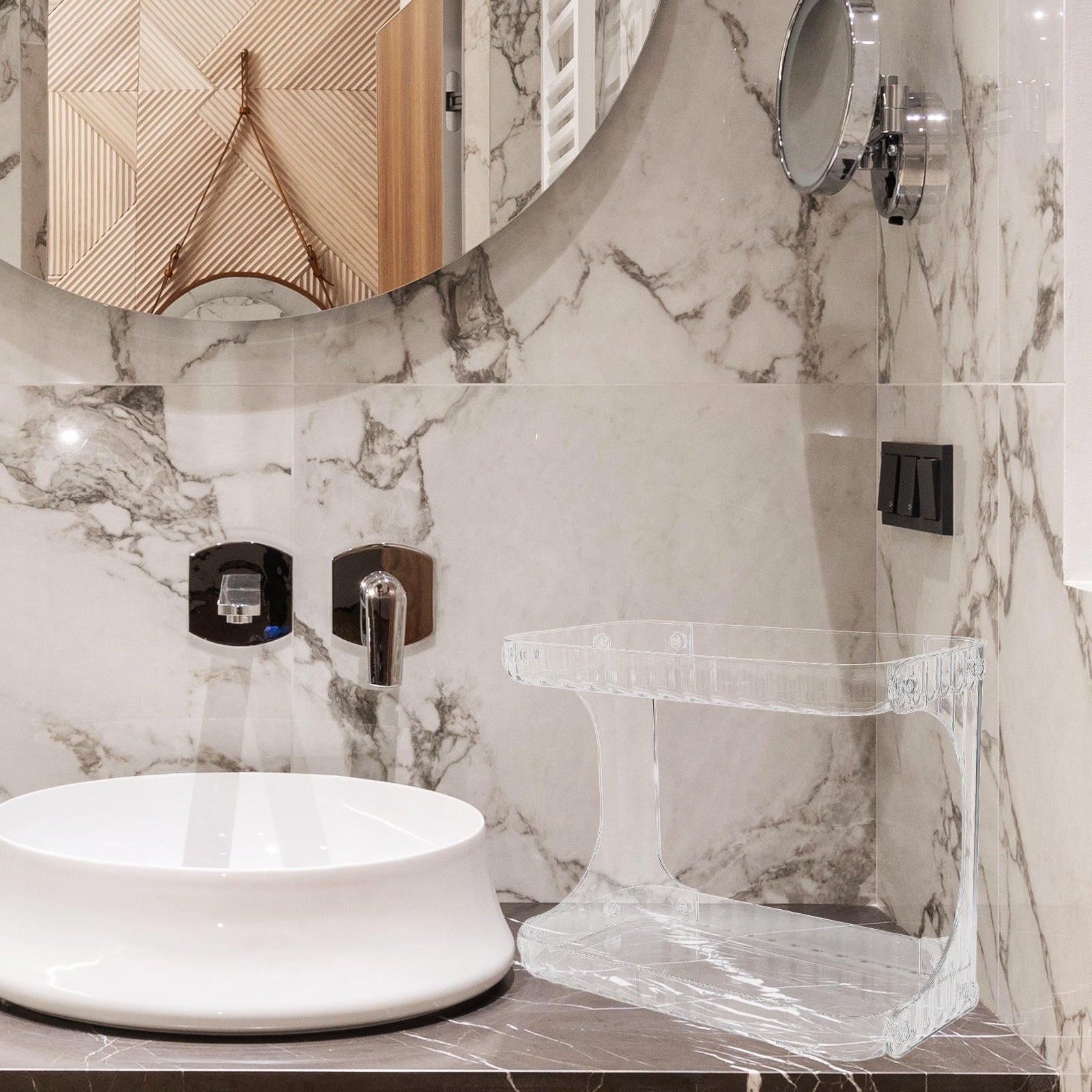 Bathroom Corner Organizer with Dual-Layer Storage for Skincare and Makeup in PET Material - Image 4