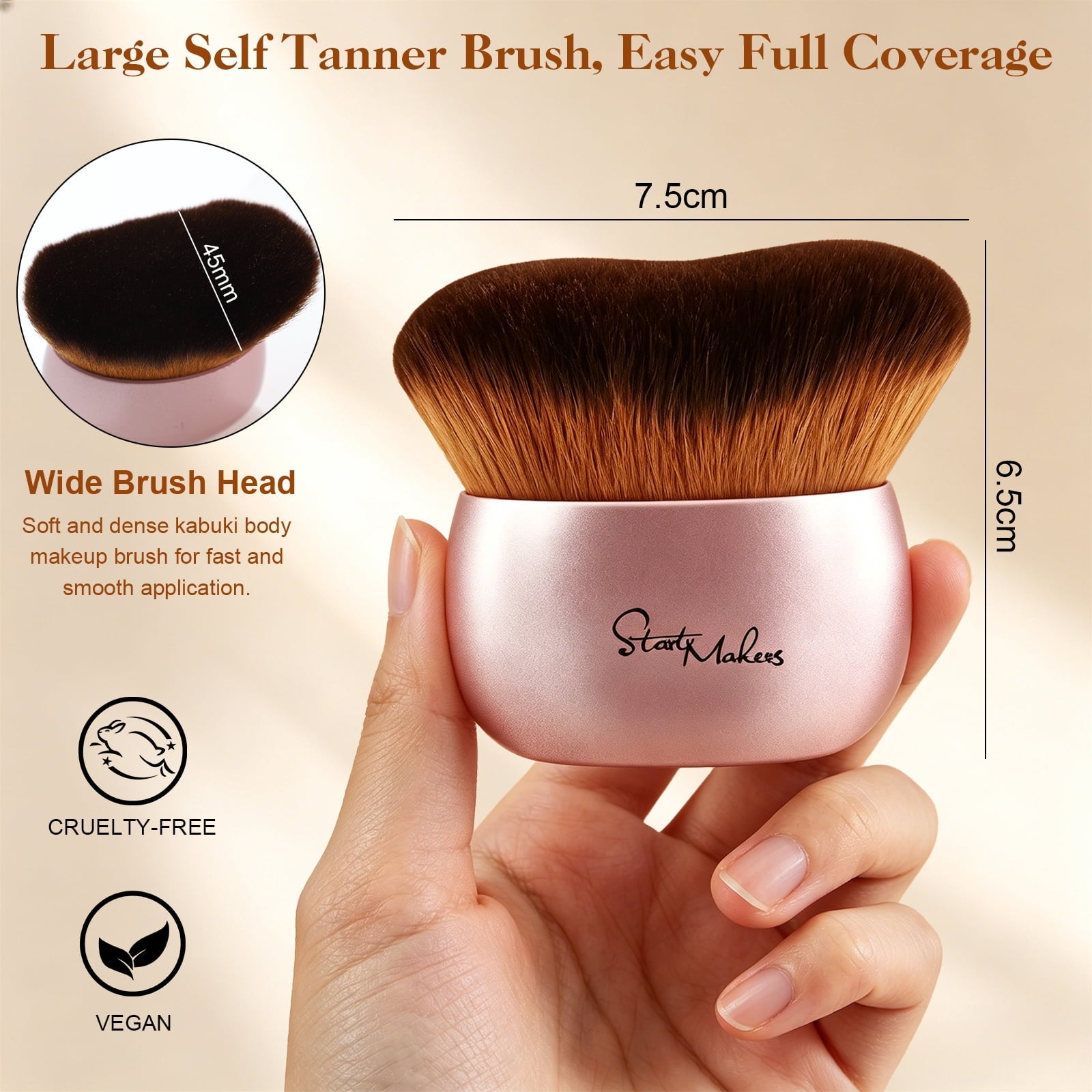 H HEYMKGO Tanning Brush DUAIU Makeup Brushes Kabuki Self-tanning Brush for Liquid, Cream and Powder Face Makeup for Body & Leg Makeup (Rose - Image 3