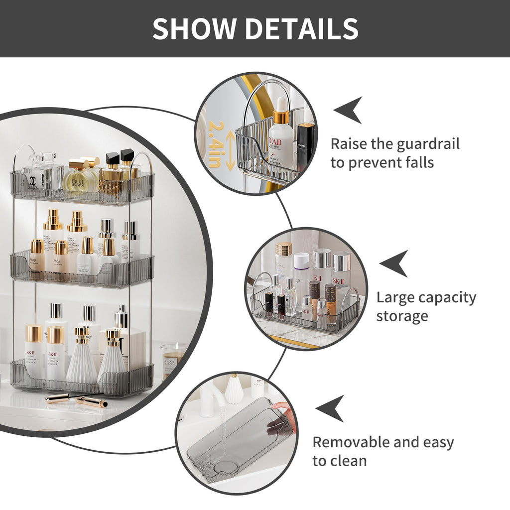 3 Tier Bathroom Organizer Countertop Makeup Perfume Tray Skincare Organizer for Bathroom Dresser Vanity (Grey) - Image 5