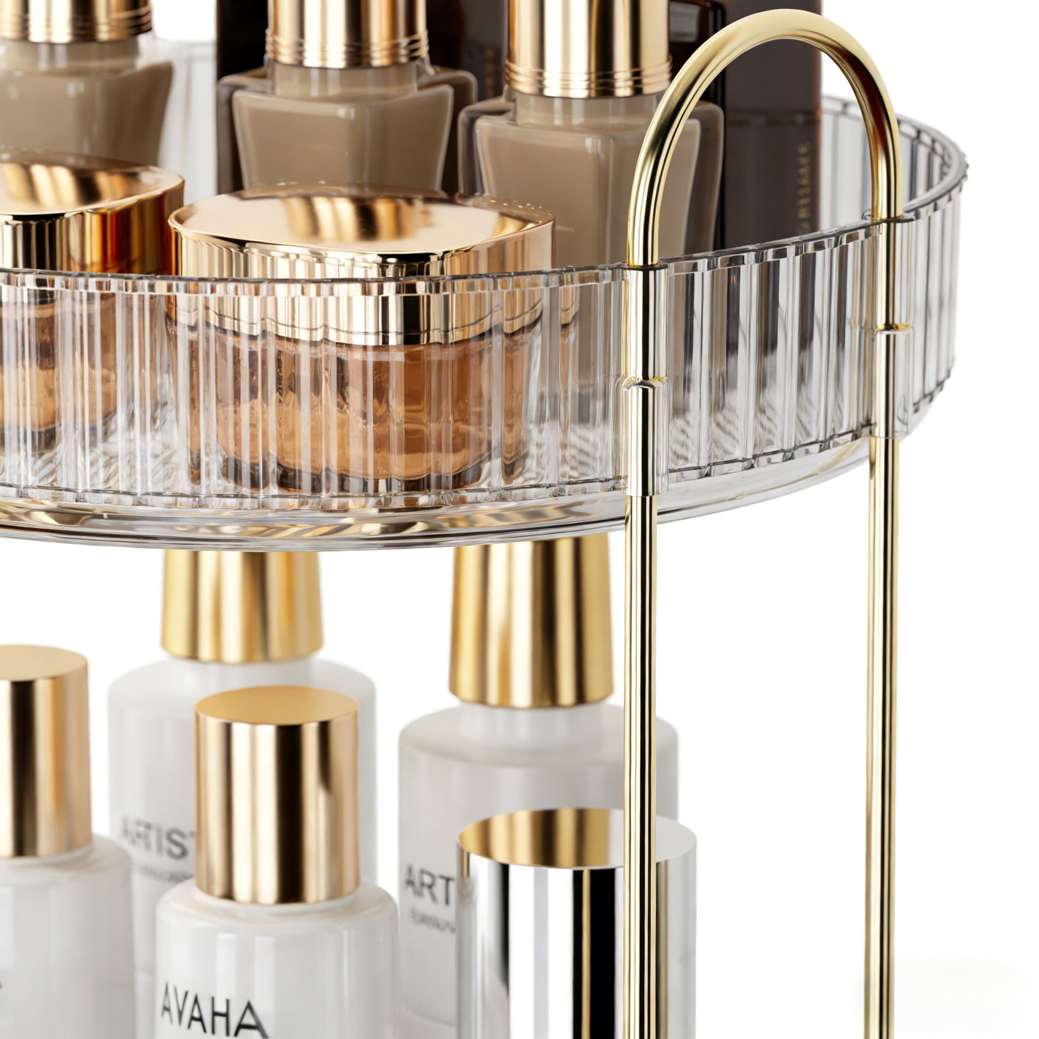 2-Tier Organizer, 360 Spinning Skincare Storage Tray, Clear Acrylic Cosmetic Vanity Tray with Gold Frame, Large Capac... - Image 5