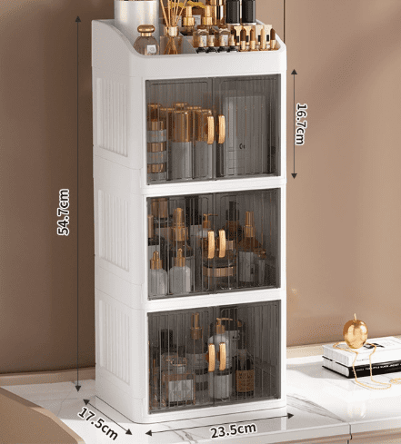 1pc Vanity Makeup Storage Box, Foldable & Sliding Door Design, Clear Cover Cosmetic Display Cabinet, Large Capacity Skincare & Cosmetics Org