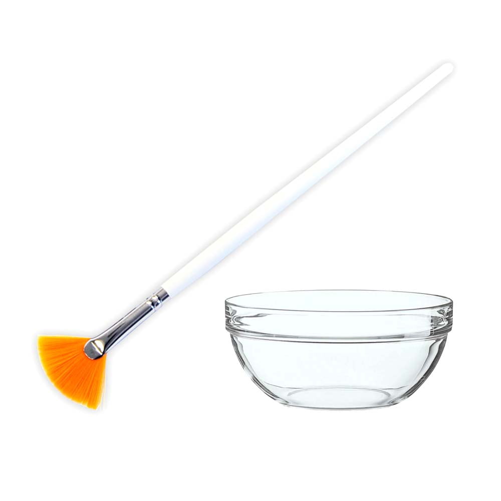 2-Pc Small Fan Mask Brush and Glass Mixing Bowl Set - Facial Glycolic Peel Skin Care
