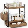 2-Tier Bathroom Counter Organizer with Drawer and Basket, Wood Countertop Organizer for Storage, Skincare Organizers ...