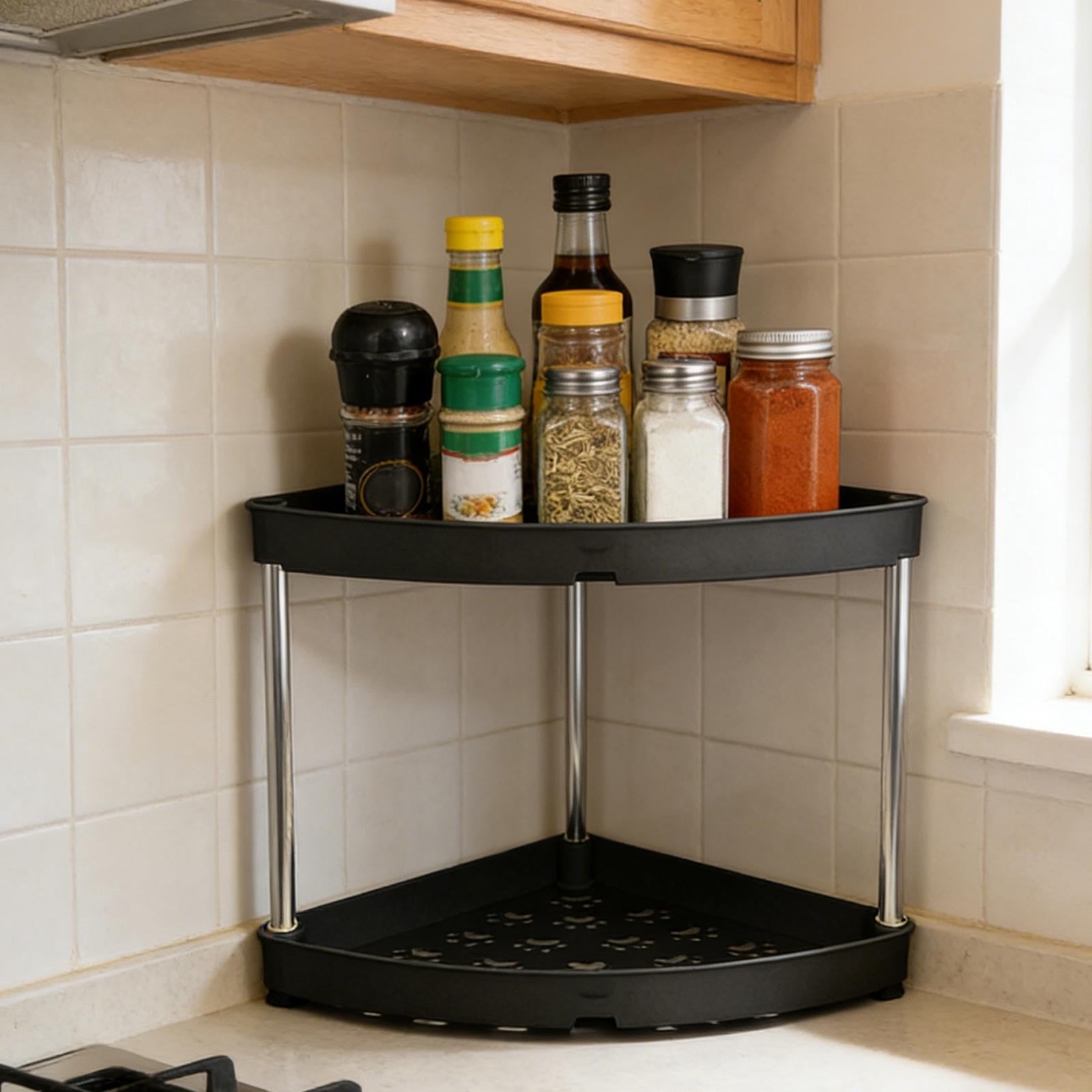 2 Tier Bathroom Counter Organizer, Vanity Organizer Corner Shelf, Skincare, Makeup Countertop Organizers, Kitchen, Ba...
