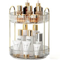 2-Tier Organizer, 360 Spinning Skincare Storage Tray, Clear Acrylic Cosmetic Vanity Tray with Gold Frame, Large Capac...