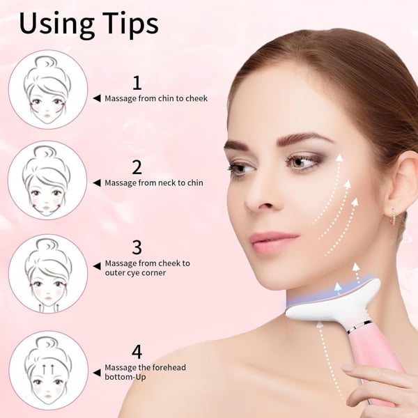 Neck Face Massager, Skin Care Face Massage Tool, 3-in-1 Facial Massager, Face Sculpting Tool with Thermals, Vibration (Pink) - Image 3