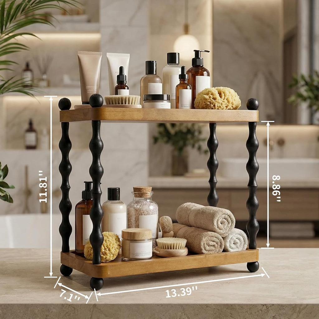 2-Tier Bathroom Counter Organizer , Wood Countertop Organizer for Storage, Skincare Organizers for Vanity, Counter Sh... - Image 5