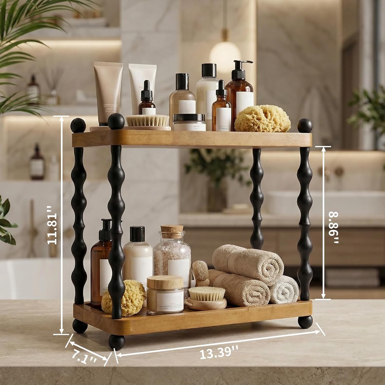 2-Tier Bathroom Counter Organizer , Wood Countertop Organizer for Storage, Skincare Organizers for Vanity, Counter Sh... - Image 5