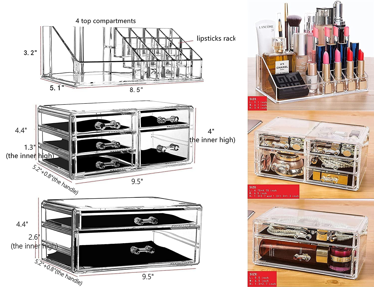 Clear Make Up Organizer Countertop,Small 4 Drawers Cosmetic Storage,Cute Vanity Skincare Organizers for Jewelry,Lipst... - Image 2