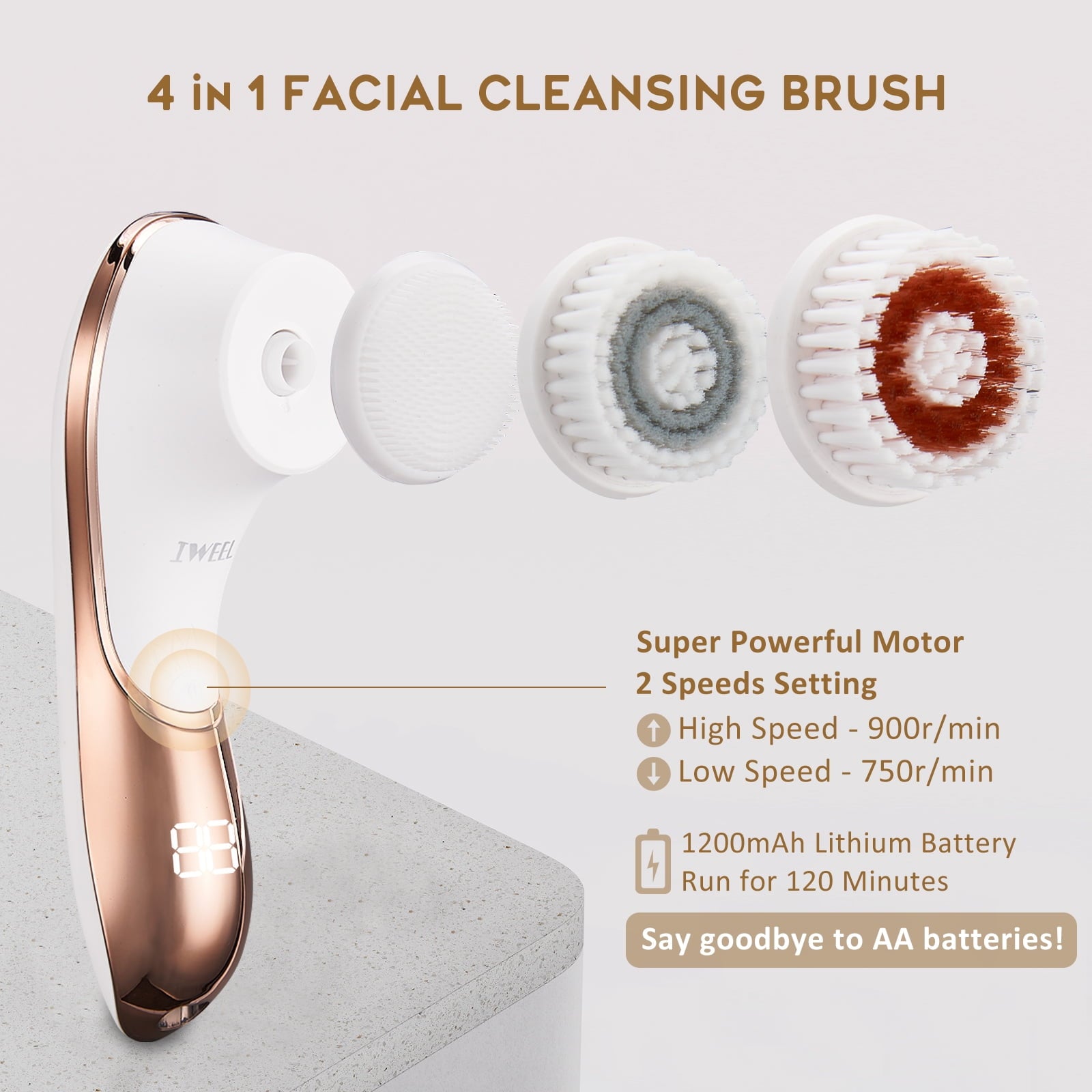Facial Cleansing Brush, Electric Face Brush Scrubber Rechargeable Facial Exfoliator IPX-7 Waterproof Spin Cleanser Ro... - Image 2
