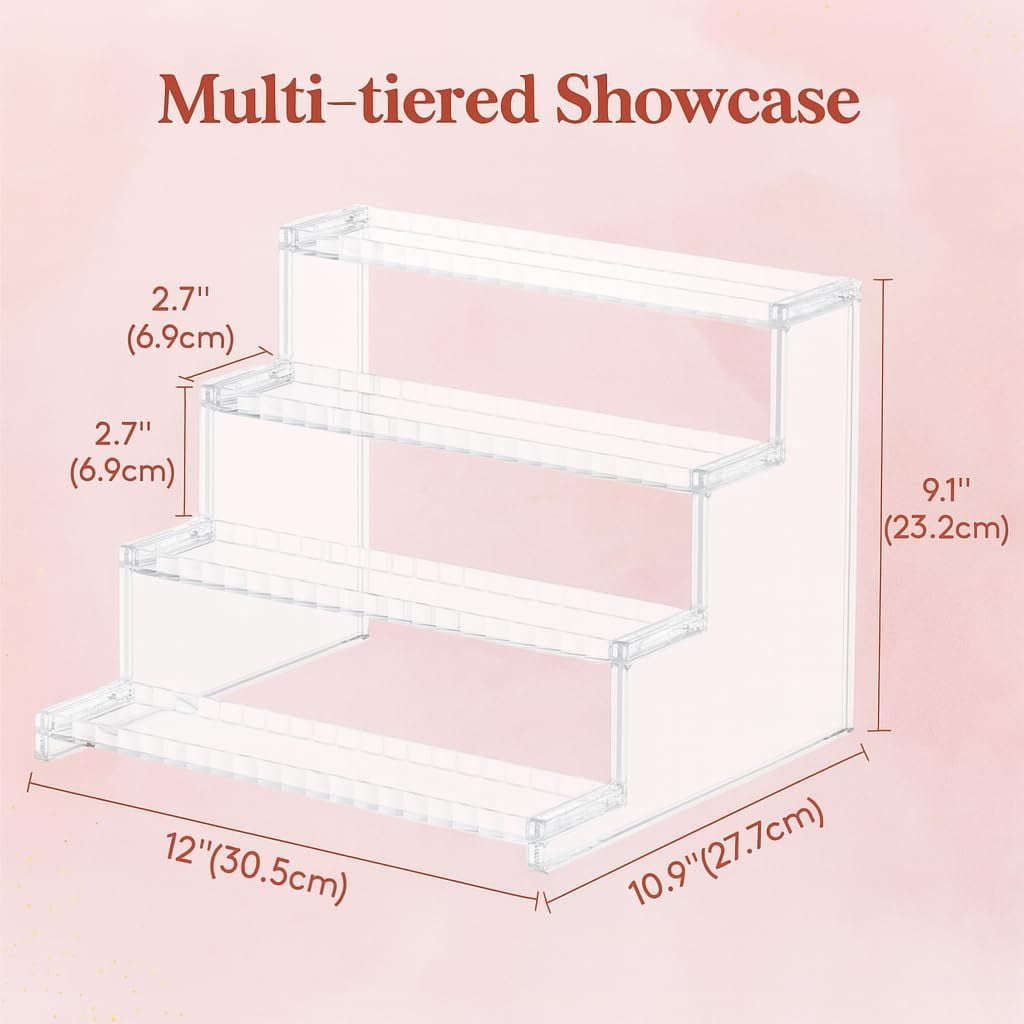 MIRANDINHA Store - Acrylic Display Riser 4 Tier Clear Organizer Shelf Stand for Bathroom Skincare, Vanity, Makeup, Perfume, Cologne, Dessert - Image 5