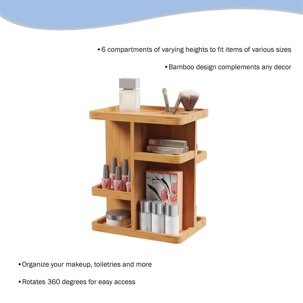 Makeup Organizer - Rotating Eco-Friendly Modern Bamboo Carousel - Image 3