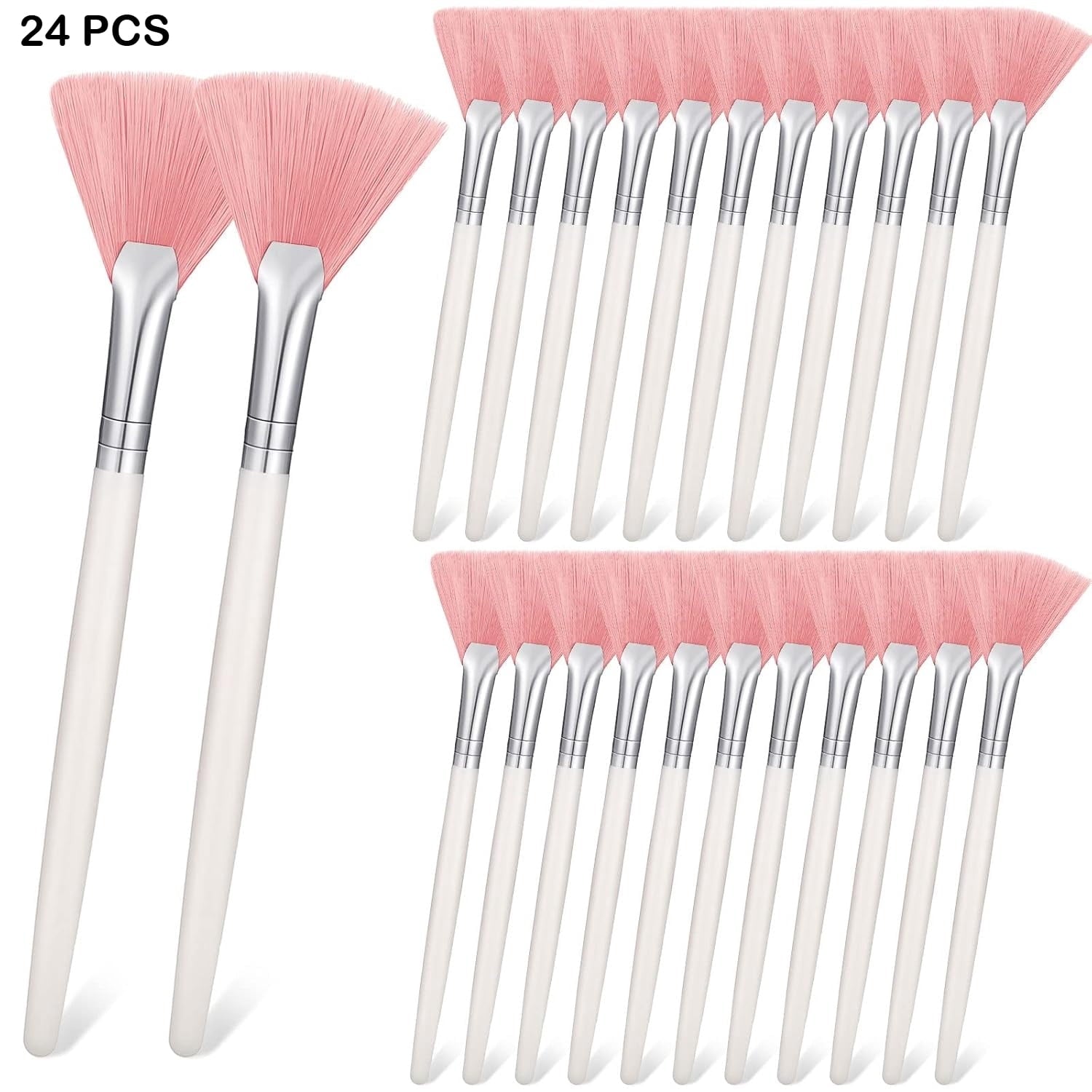 24 Pcs Fan Mask Brushes Soft Facial Applicator Brushes Pink Nylon Fan Makeup Brushes for Face Mask Clay Mud Powder Ap...