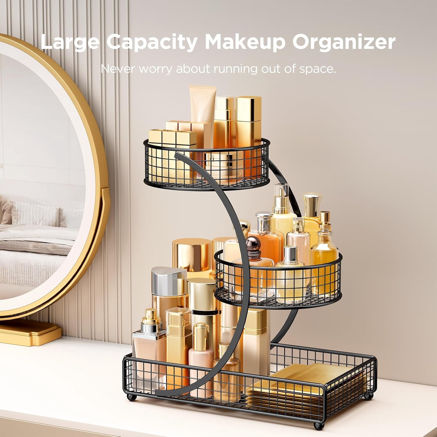 Makeup Organizer for Vanity, 3 Tier Metal Bathroom Countertop Organizers Skin Care Storage, Bathroom Counter Shelf Sk... - Image 3