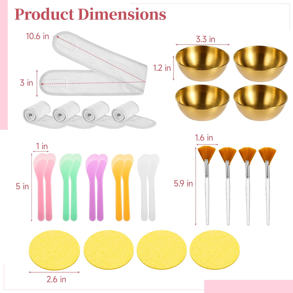 26 Pcs Esthetician Supplies Set – Golden Stainless Steel Mixing Bowls, Plastic Spatulas, Facial Fan Brushes, Headband... - Image 2