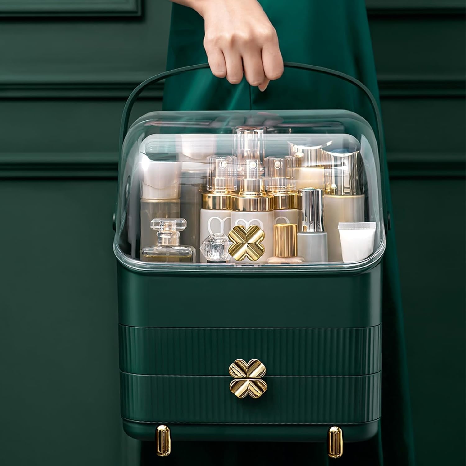 Preppy Skincare Organizers Makeup Organizer Holder Cosmetic Storage Box Display Case 3 Tiers Dust Free Cover Portable... - Image 5
