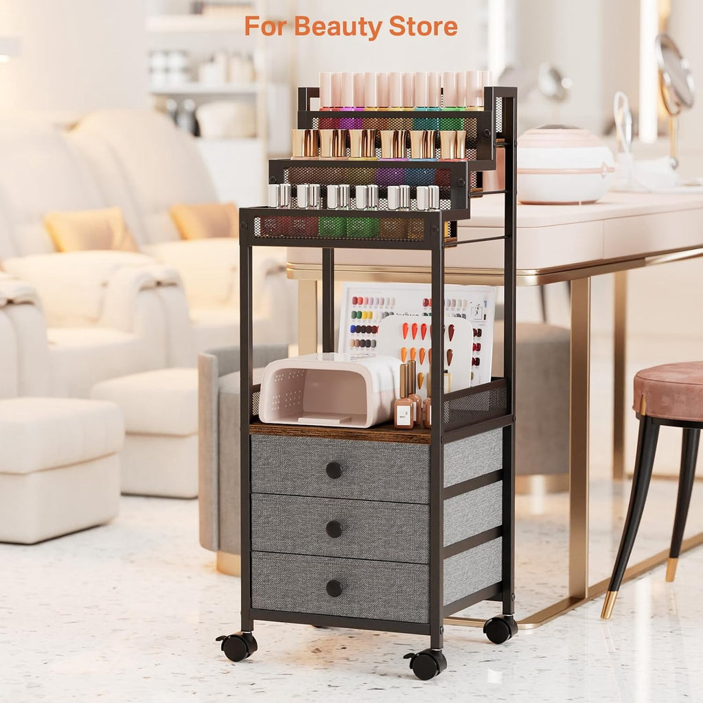 Display Riser Stand Perfume Cologne Organizer, Rolling Makeup Storage Cart with Fabric Drawers, Floor Vanity Cosmetic... - Image 6