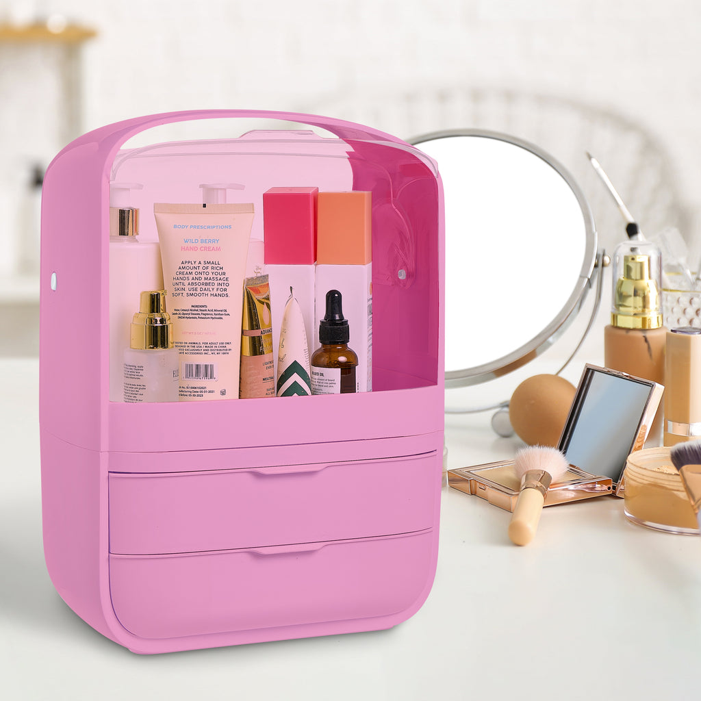 Plastic Skincare and Makeup Organizer with 3 Compartments, Pink - Image 3
