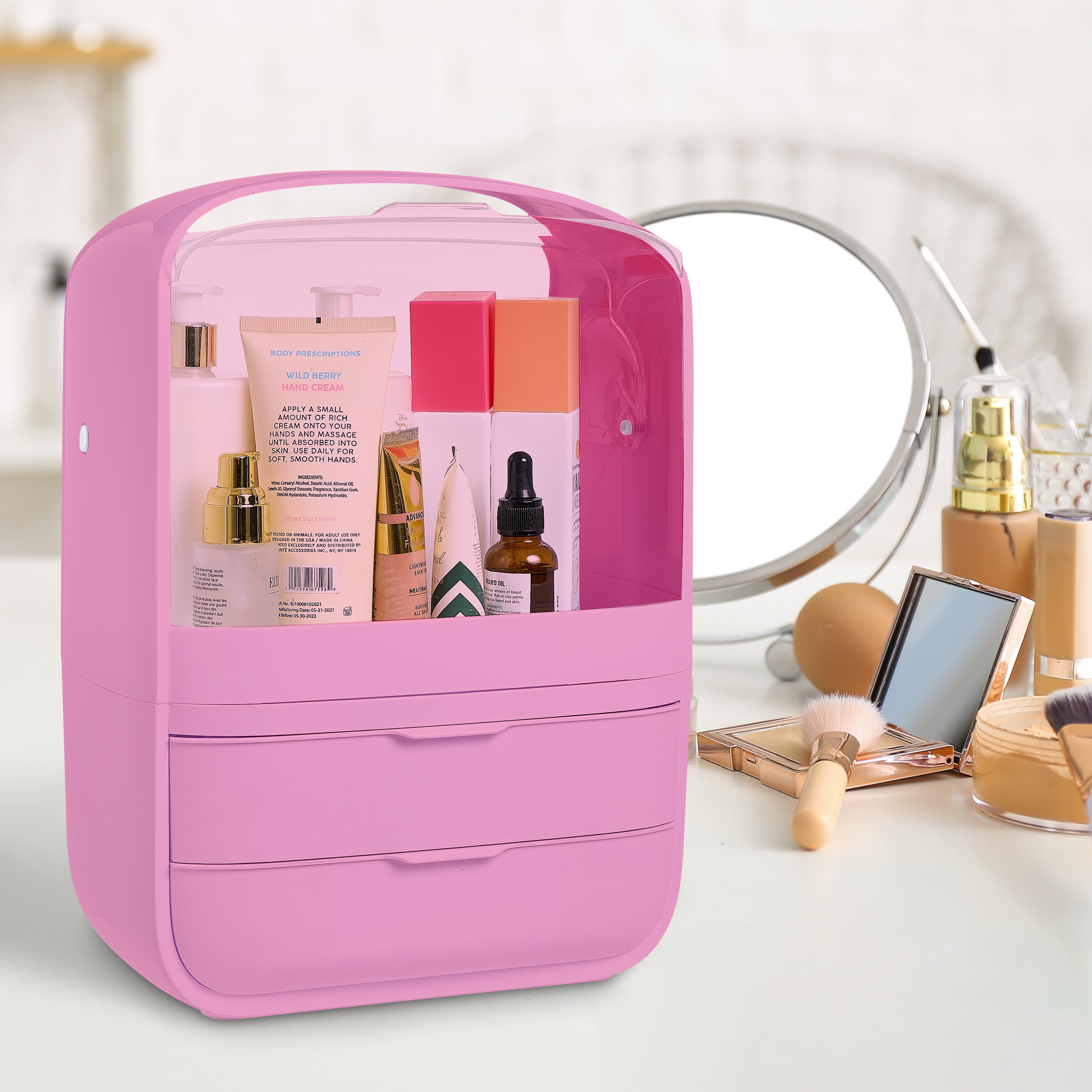 Plastic Skincare and Makeup Organizer with 3 Compartments, Pink - Image 3