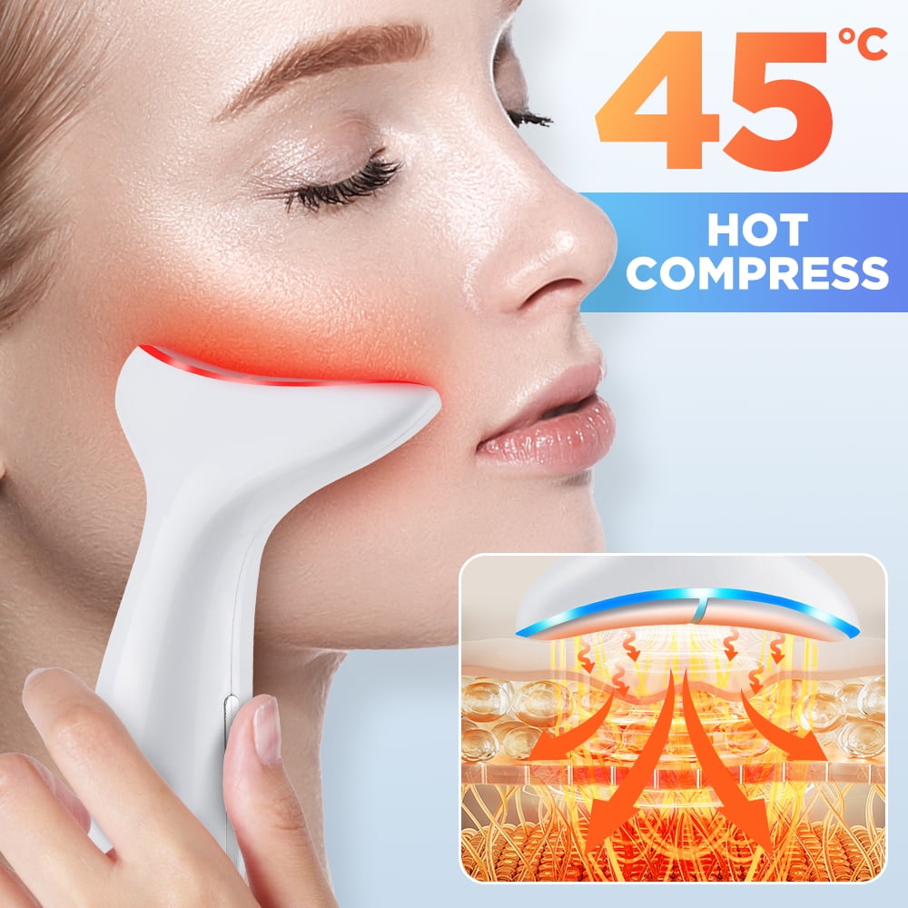 Face Massager Tool,3-in-1 Facial & Neck Beauty Tool with LED Light, Gentle Heat, and Vibration Functions (White) - Image 4