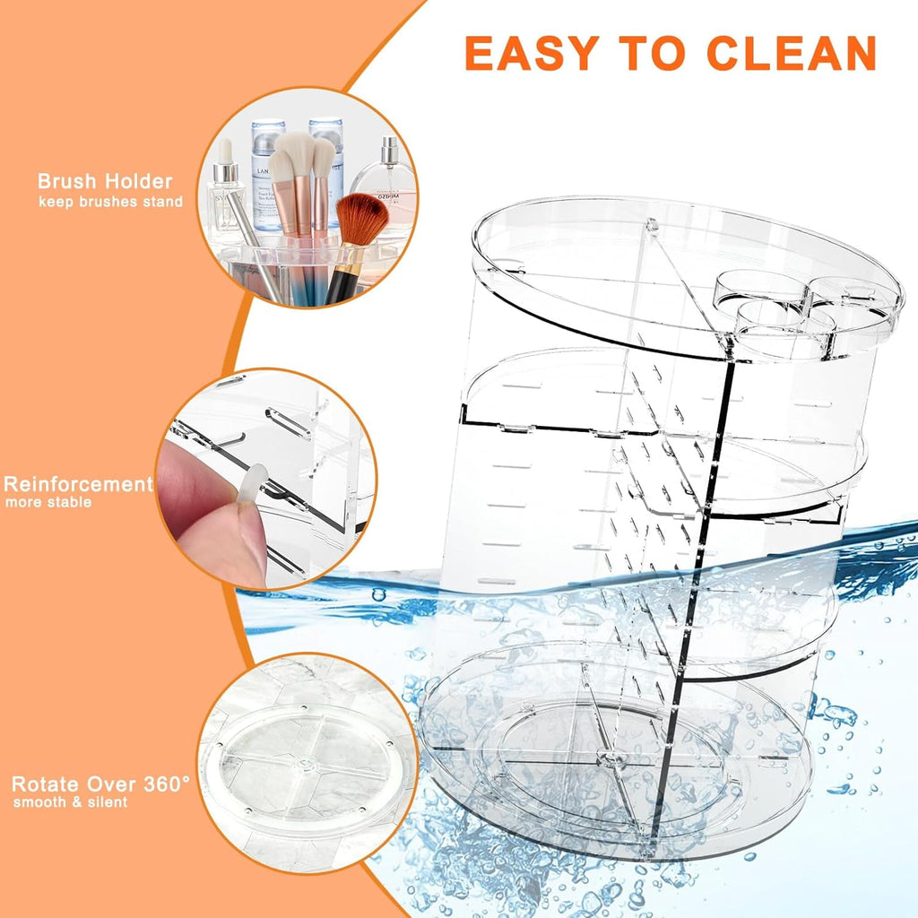 Rotating Makeup Organizer, DIY 8 Adjustable Layers Spinning Skincare Organizer, Cosmetic Display Case with Brush Hold... - Image 6