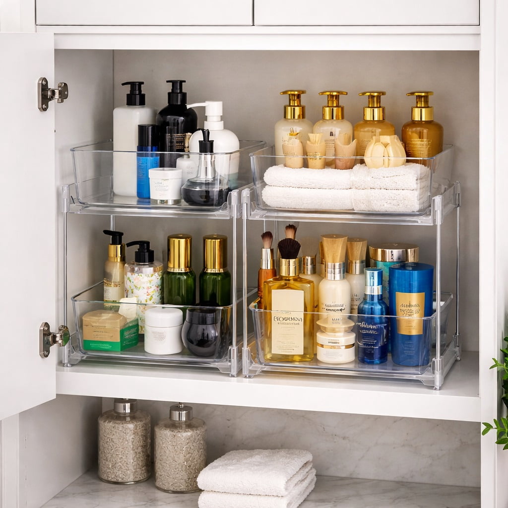 Sorbus 2-Tier Pull-Out Vanity Organizer, 2-Pack Clear Makeup & Skincare Storage Drawers - Image 3
