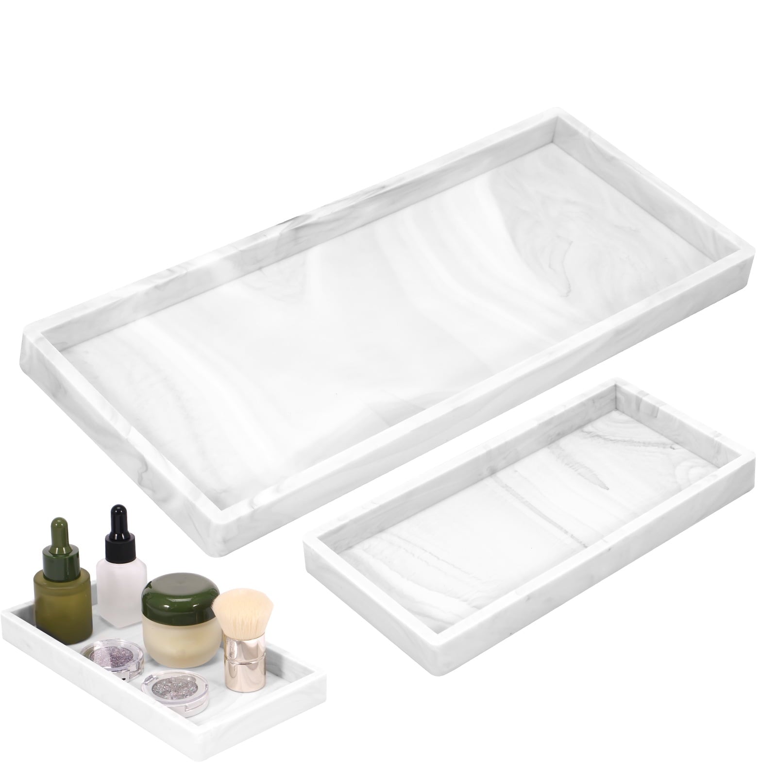 2Pcs Bathroom Vanity Tray Shatterproof Silicone Bathroom Tray Non-Slip Bathroom Rectangle Countertop Storage Organizer Space Saving Skincare