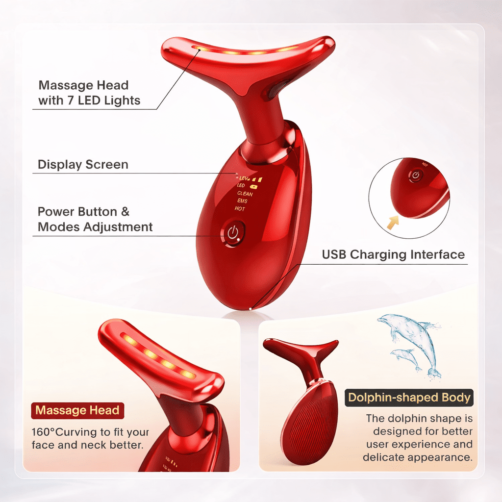Face & Neck Massager with 7 LED Light Modes, Heated Facial Skincare Tool, Portable Skin Care Device for Daily Beauty ... - Image 2