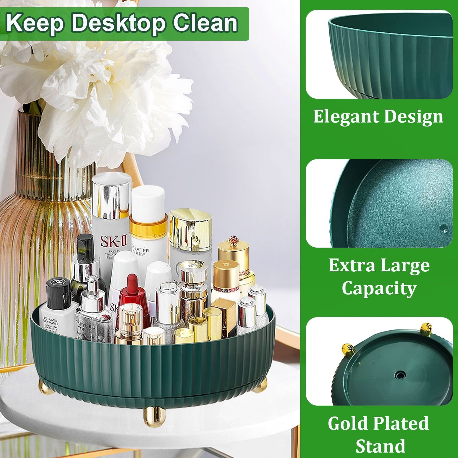 Makeup Perfume Organizer, 360 Degree Rotating Skincare Organizer Large Capacity Cosmetic Desk Spinning Storage Lotion... - Image 3