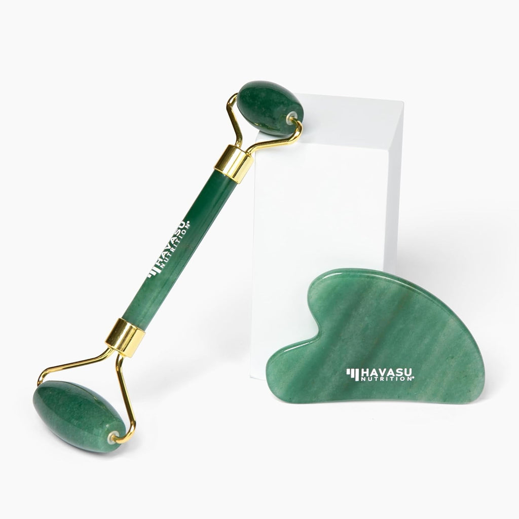 Jade Gua Sha and Face Roller Kit, Lymphatic Drainage Massager - Image 2