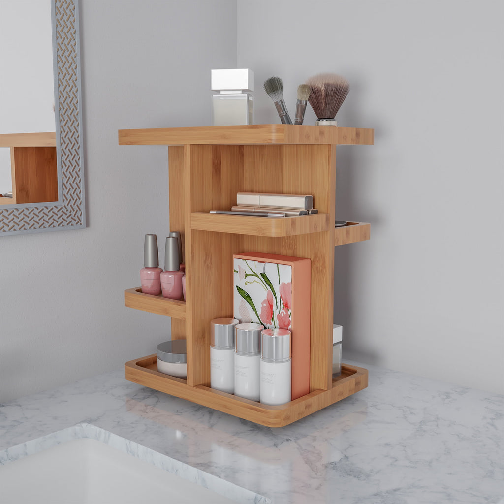 Makeup Organizer - Rotating Eco-Friendly Modern Bamboo Carousel - Image 2