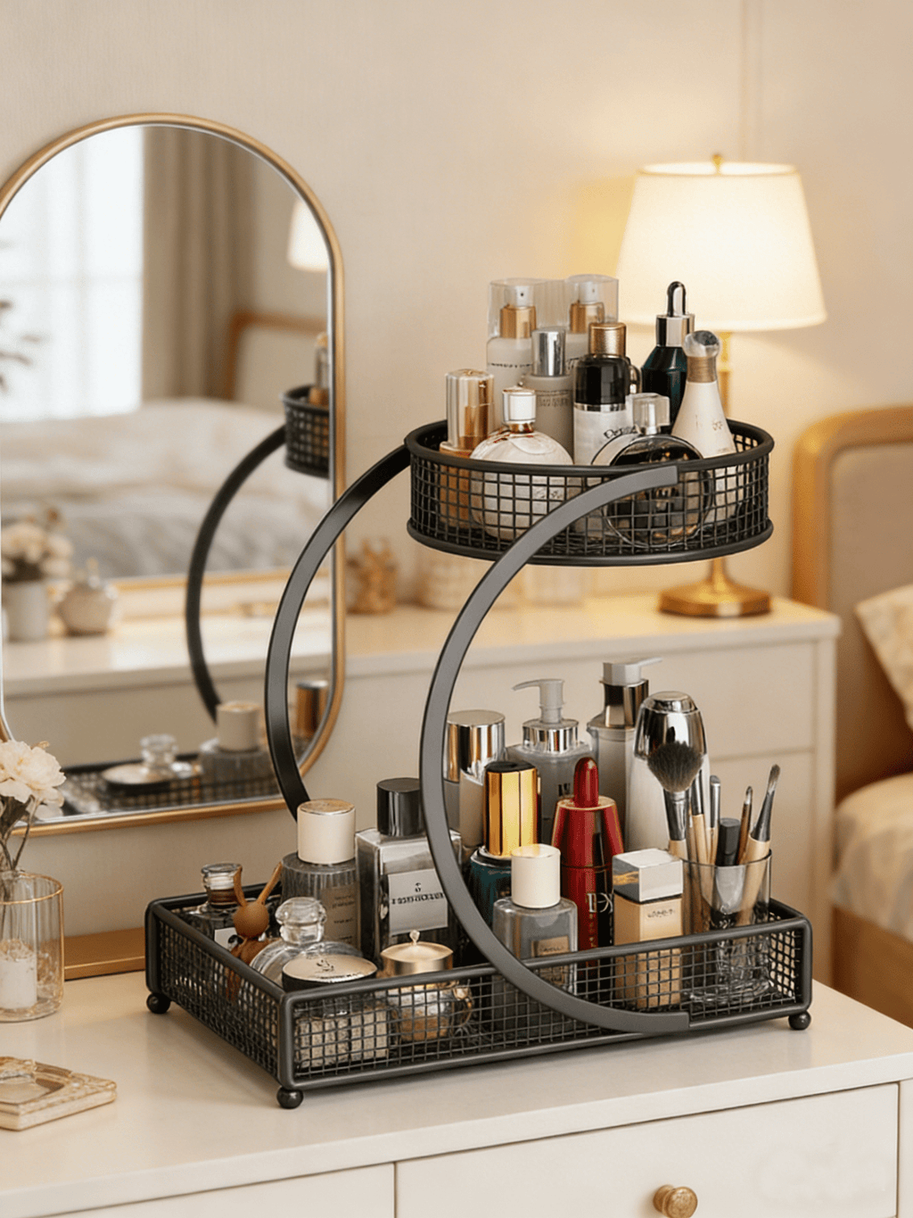 Dresser Shelf Organizer, Countertop Multi Bathroom Counter Organizer Metal Fruit Basket Perfume Skincare Organizers H... - Image 6