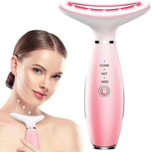 Neck Face Massager, Skin Care Face Massage Tool, 3-in-1 Facial Massager, Face Sculpting Tool with Thermals, Vibration (Pink) - Image 6