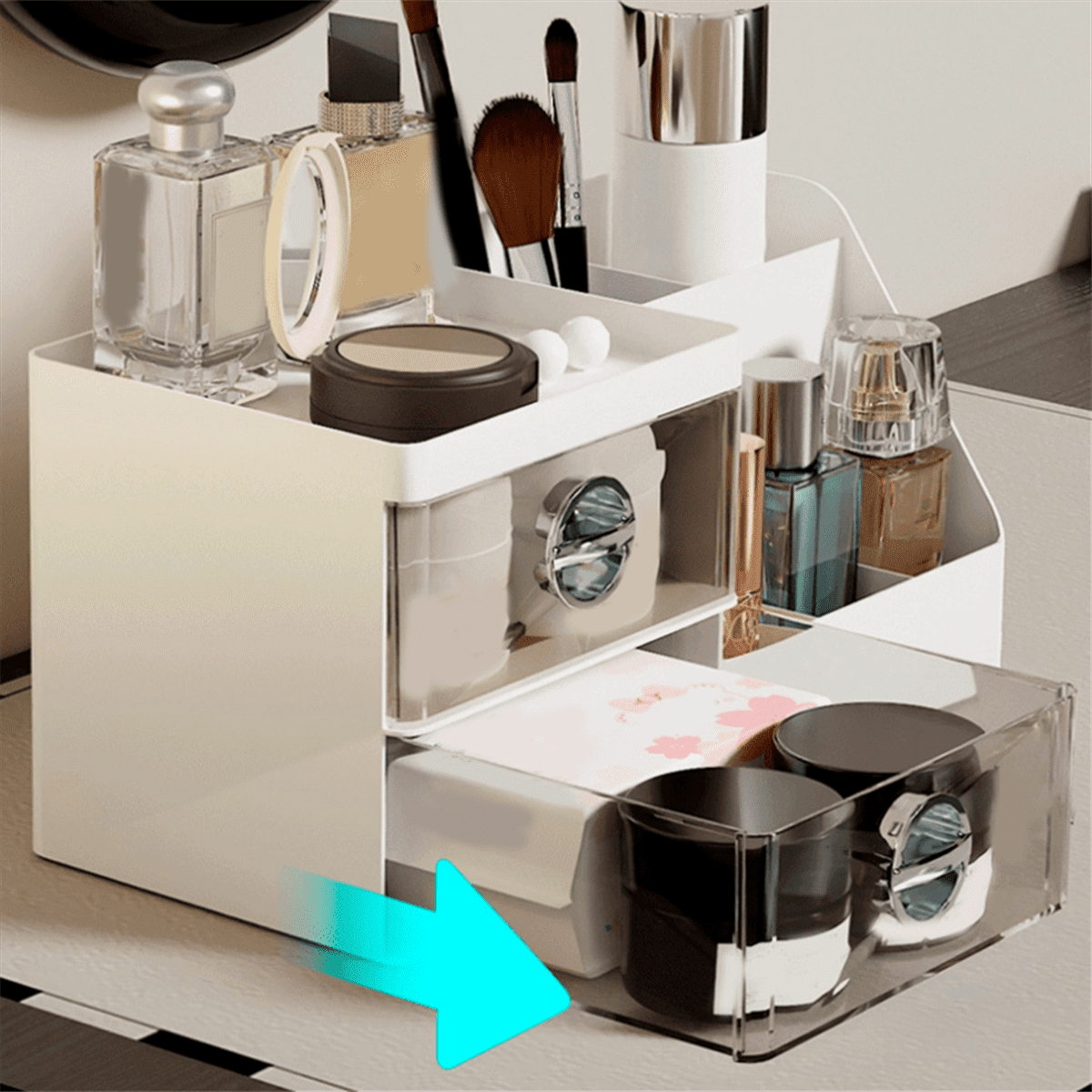 Makeup Organizer with Clear Drawers, Plastic Skincare Organizers for Vanity, Large Capacity Makeup Organizer Countertop - Image 4