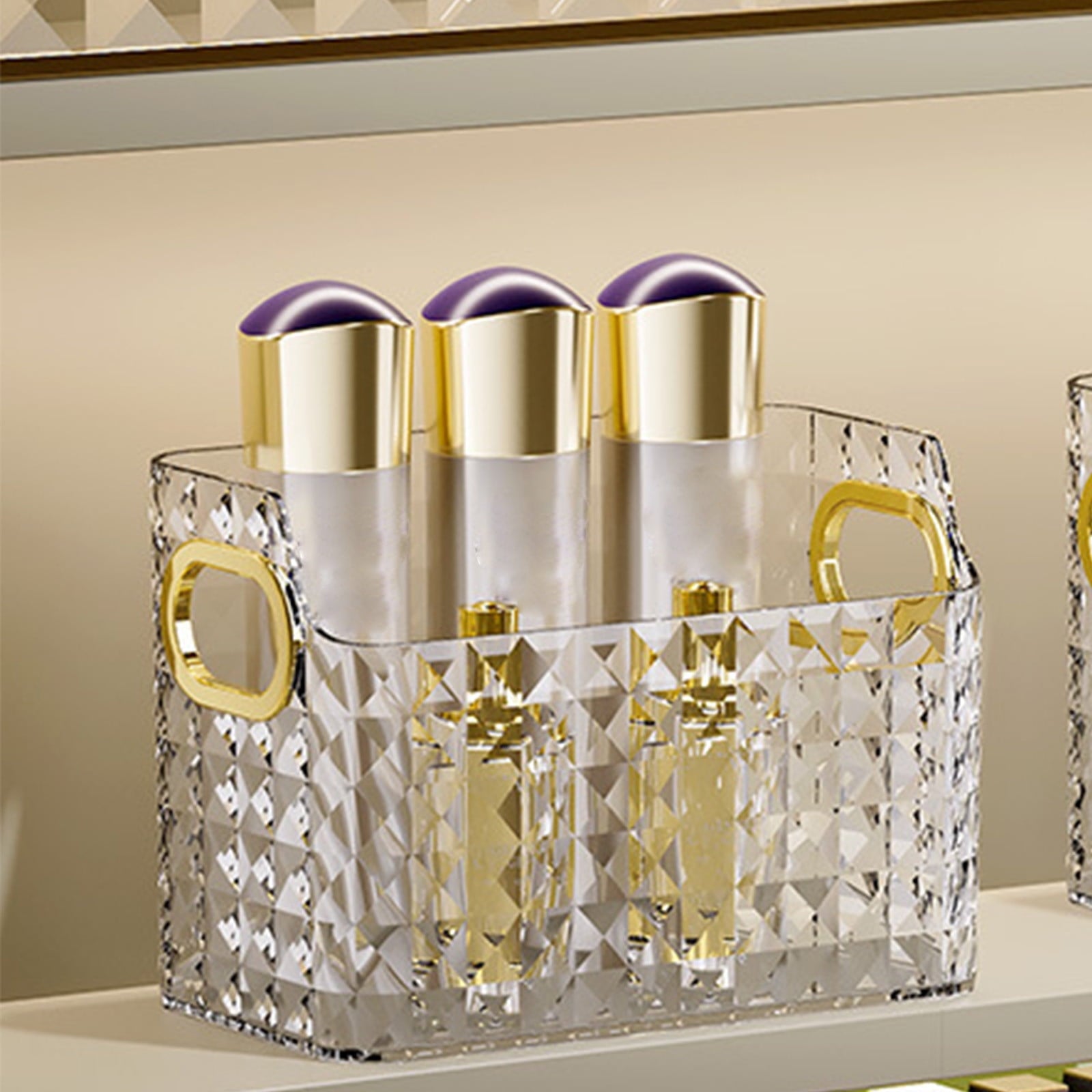 Makeup Organizer for Vanity Plastic Crystal Skincare Organizer Box White Bathroom Cosmetic Display Cases for Dresser ... - Image 2