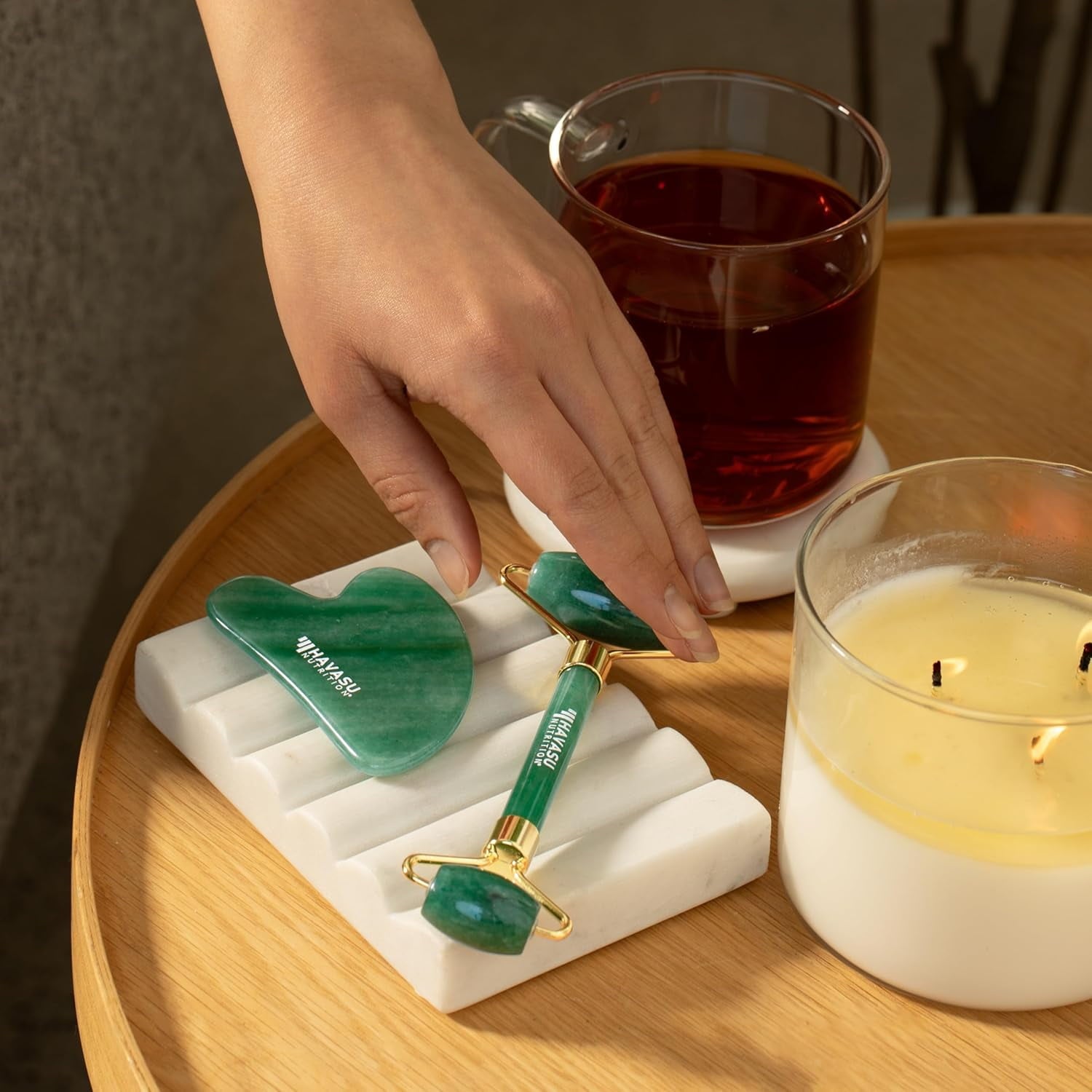 Jade Gua Sha and Face Roller Kit, Lymphatic Drainage Massager - Image 6