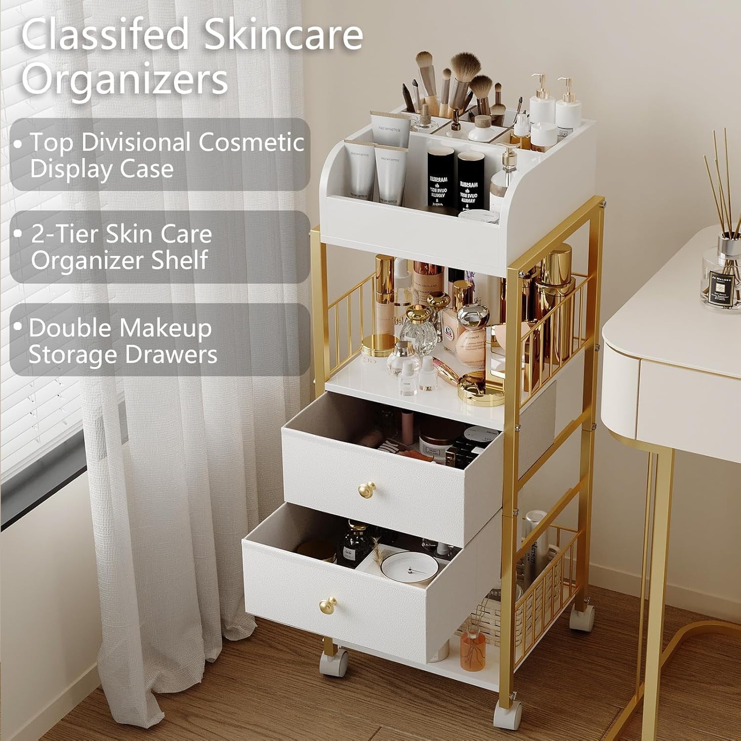 Makeup Organizer Storage Cart, Large Skincare organizers, Makeup Stand with Drawers, Makeup Vanity Organizer Cosmetic... - Image 2