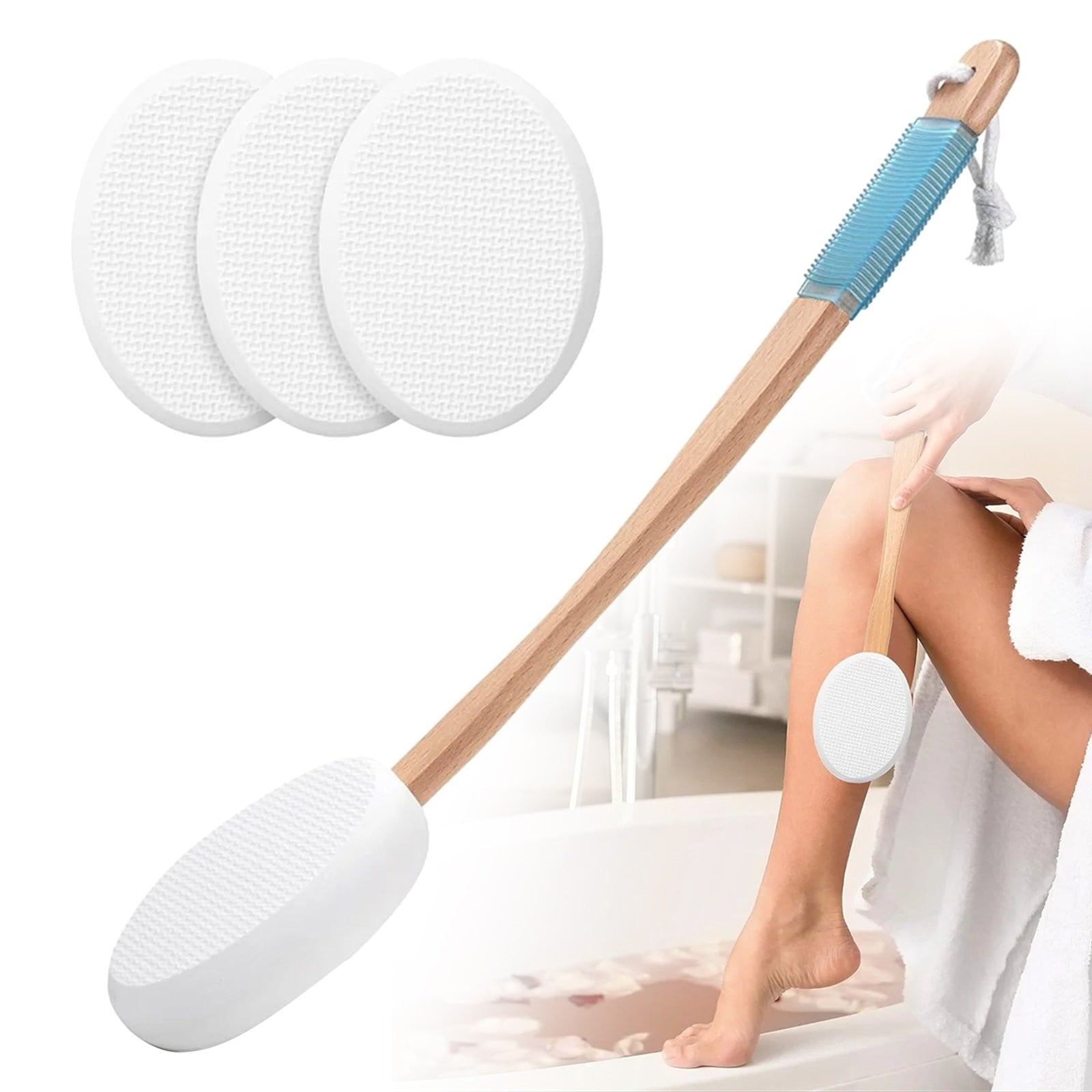 BinKFF Back Lotion Applicator with 3 Replaceable Pads, Lotion Applicator for Back Self Elderly, Women, Applicator for Cream with 17.5" Curve - Image 2