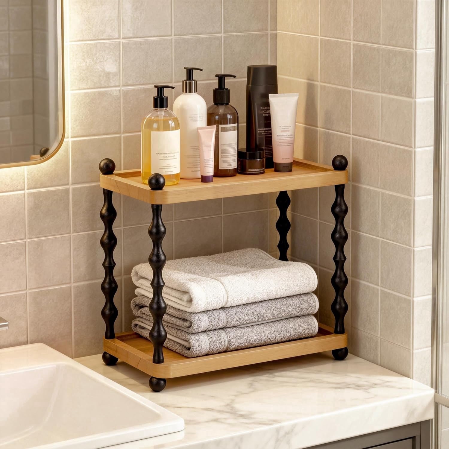 2-Tier Bathroom Counter Organizer , Wood Countertop Organizer for Storage, Skincare Organizers for Vanity, Counter Sh... - Image 3