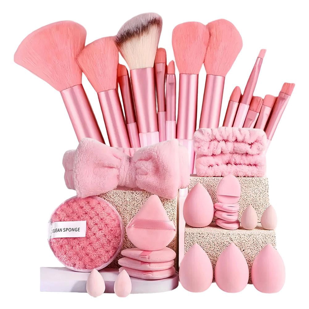 33 Piece Pink Makeup Brush Set With Sponge Professional Tools For All Makeup Types