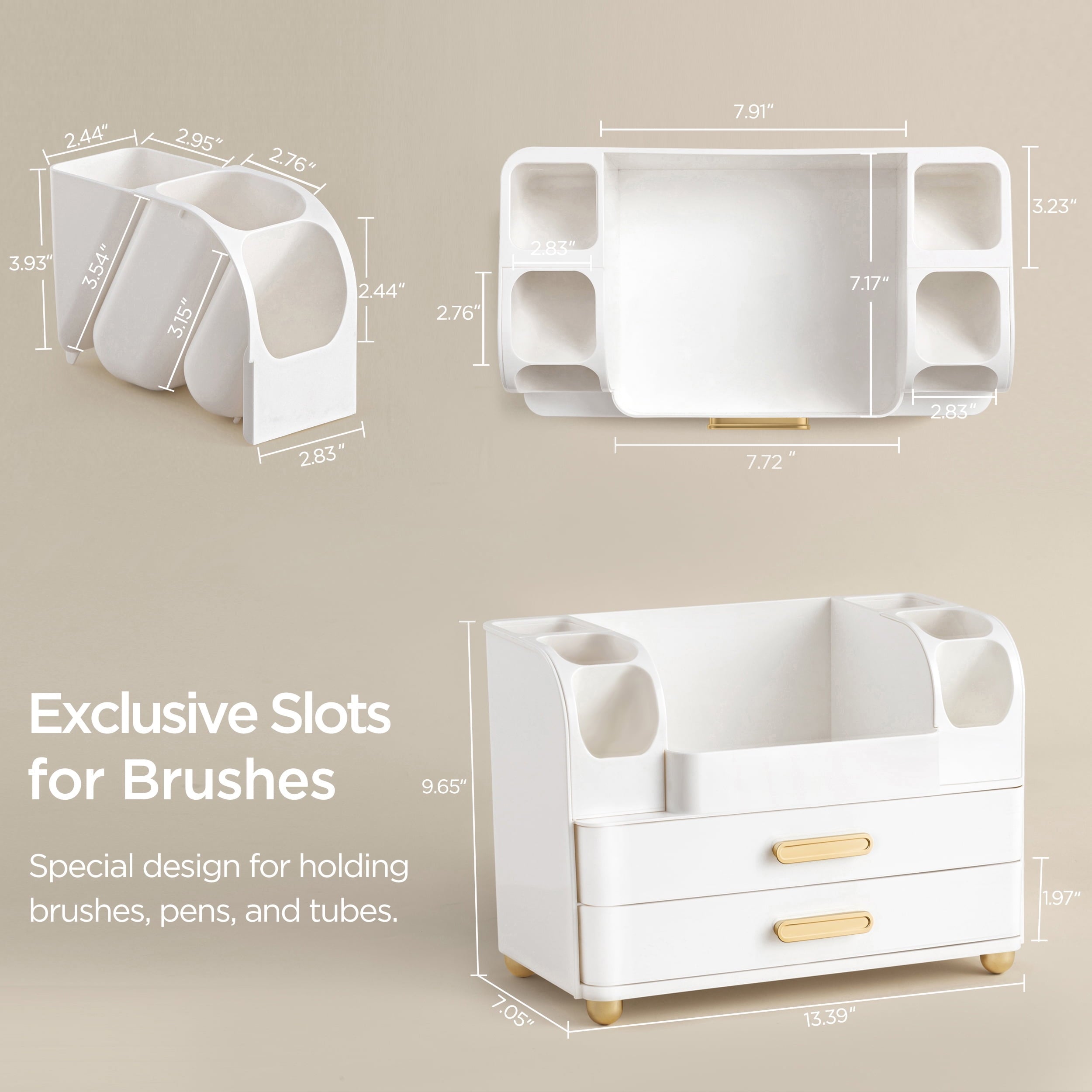HBlife Makeup Organizer for Vanity with Brush Holder, Large Bathroom Countertop Cosmetic Organizer, All White - Image 2