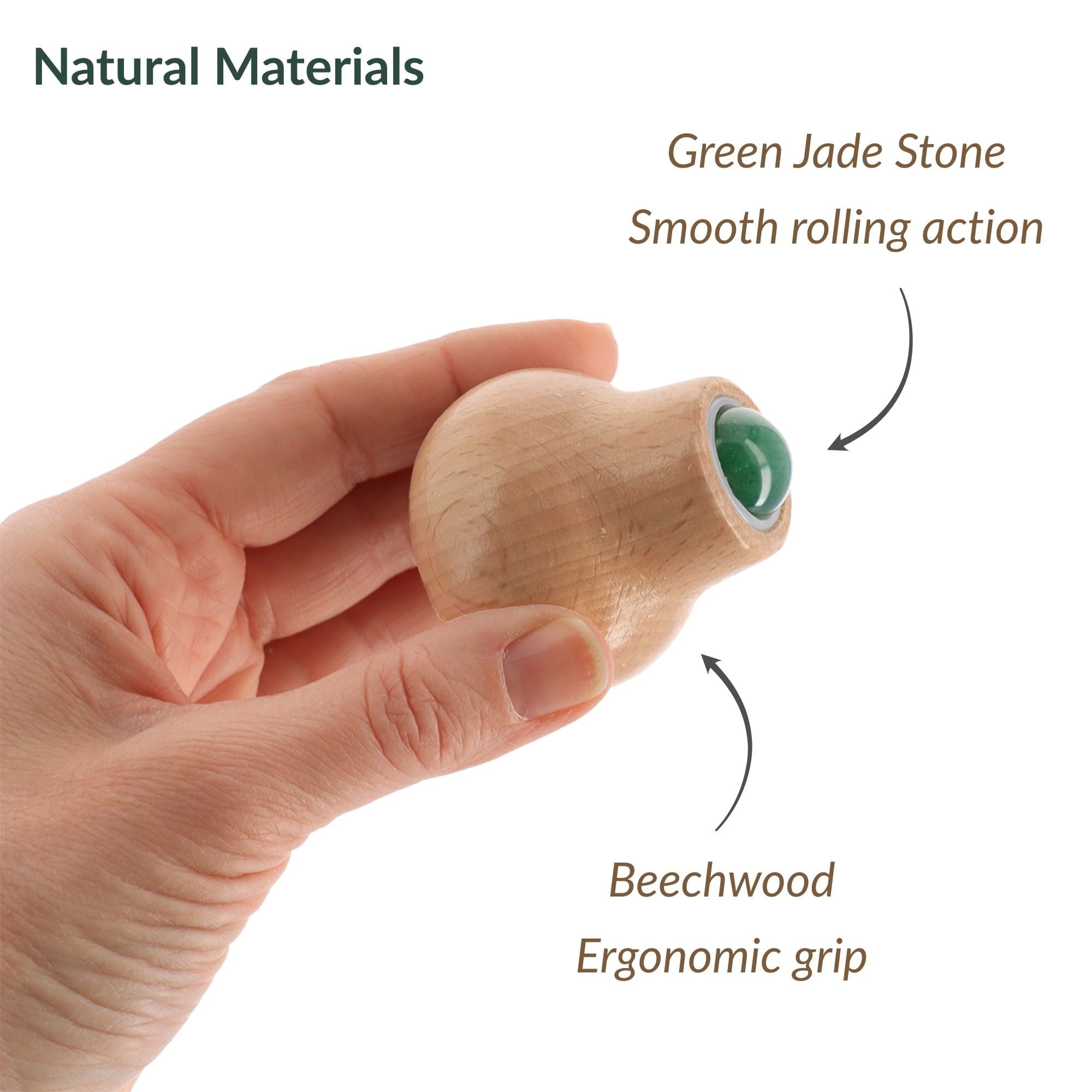 Natural Wooden Face Massage Roller with Green Jade Stone - Image 5