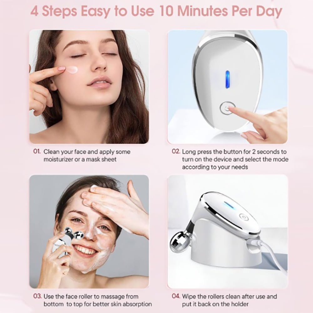 BeautifyEase 5-in-1 Microcurrent Facial Massager Roller, Face Lifting Device, White - Image 5