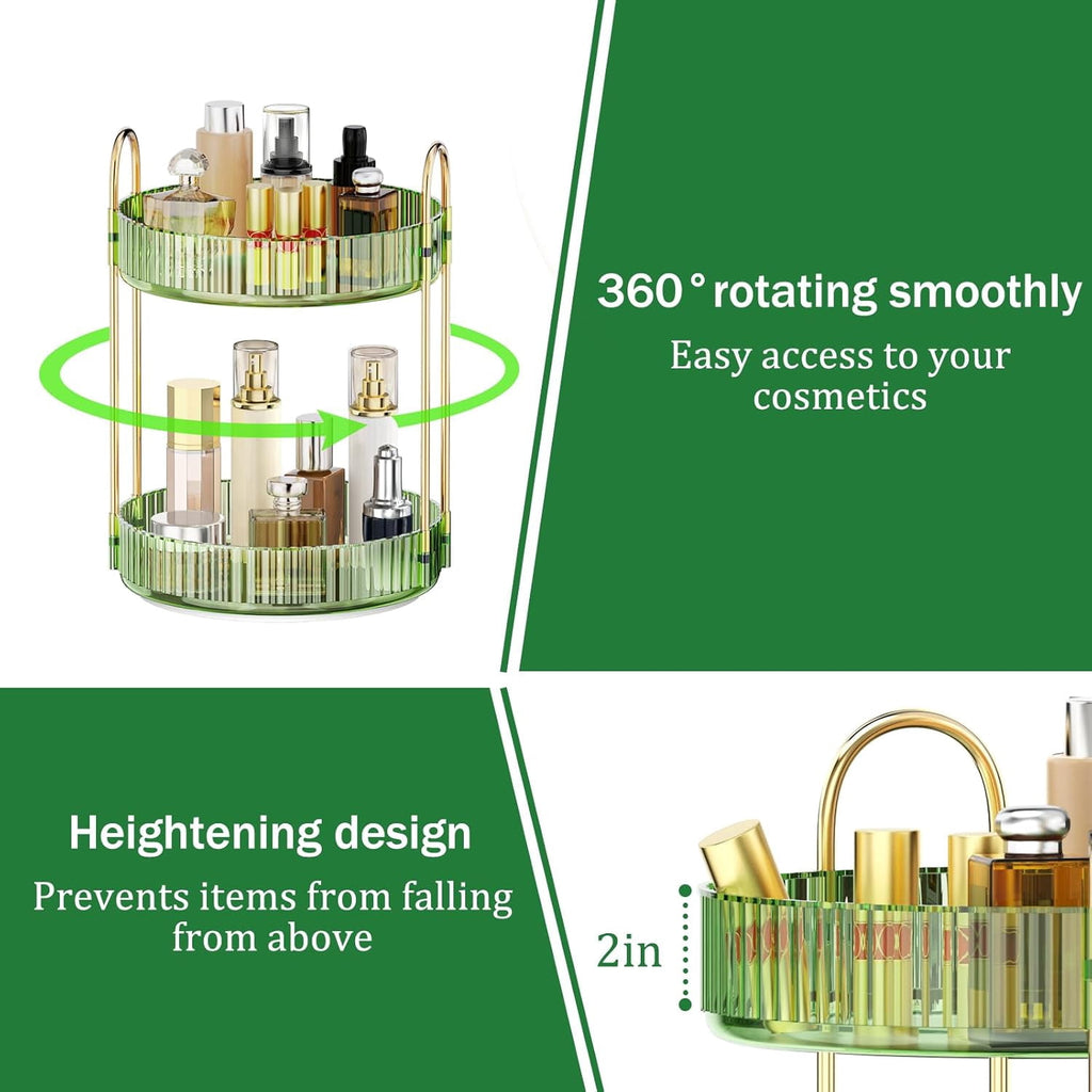 360 Rotating Makeup Organizer for Vanity, 2 Tier Adjustable Perfume Organizer for Dresser, Multi-Function Spinning Co... - Image 2